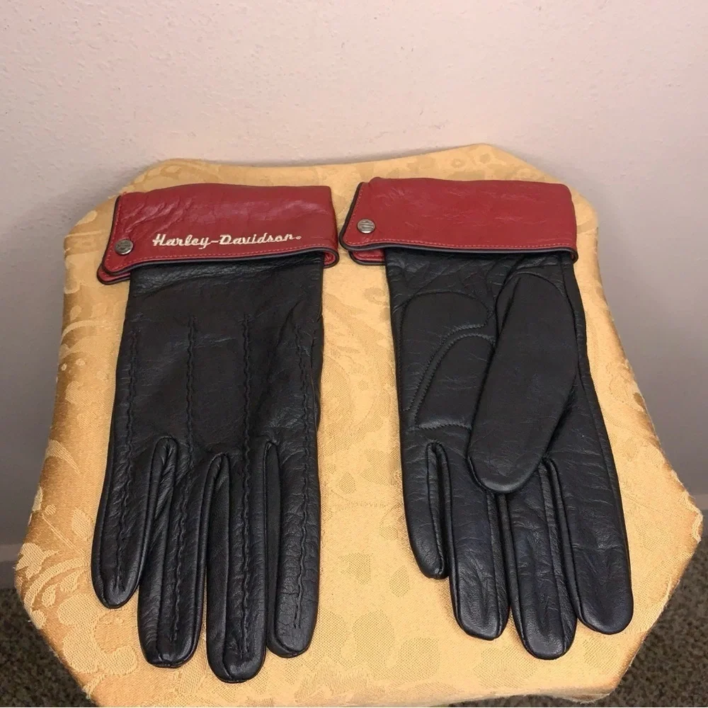 XL Womens Harley Davidson Motorcycle Soft Leather Gloves Embroidered